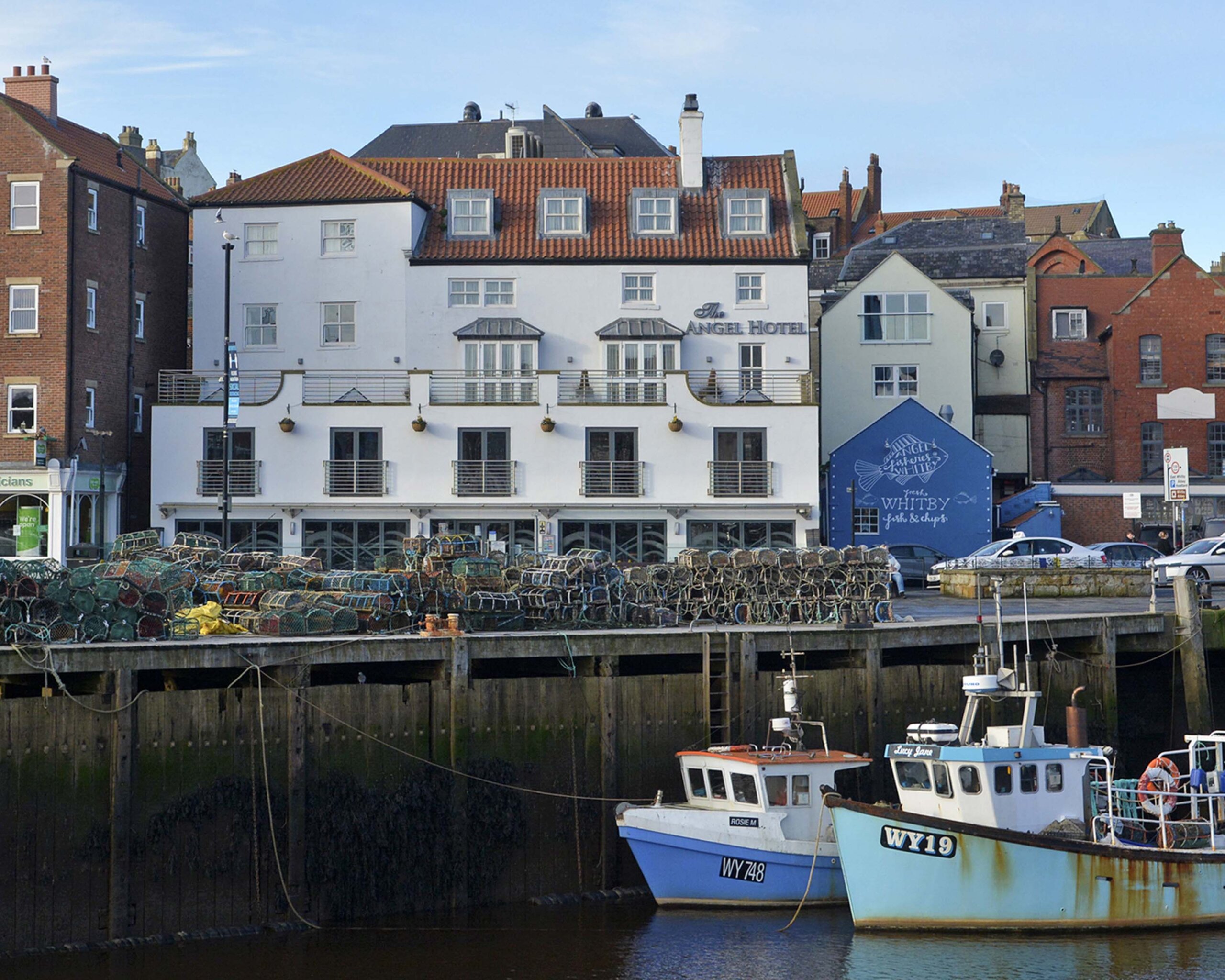 Whitby, Angel Inn view from harbour