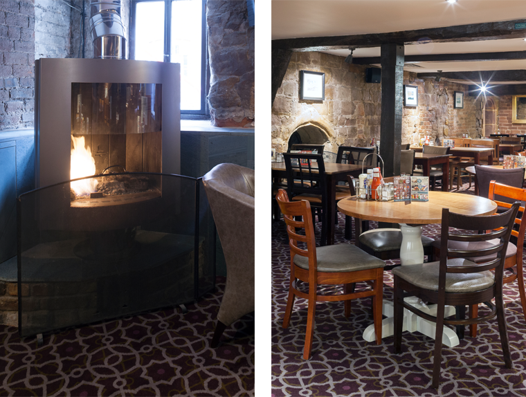 fireplace and dining area at The Crown pub